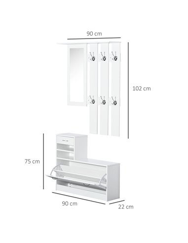 HOMCOM Entryway Furniture Set-White  831-146WT