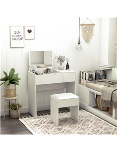 HOMCOM Makeup Desk with Drawer, Vanity Table Set with Flip-up Mirror and Cushioned Stool, White 831-193WT 2