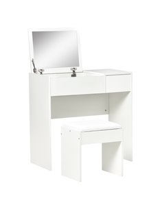 HOMCOM Makeup Desk with Drawer, Vanity Table Set with Flip-up Mirror and Cushioned Stool, White 831-193WT