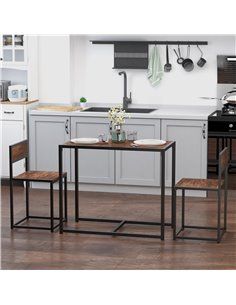 HOMCOM 3 Pcs Table Stool Set Industrial Design, Wood Colour 835-136 2