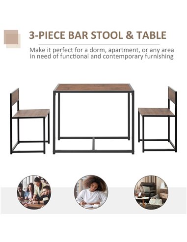 HOMCOM 3 Pcs Table Stool Set Industrial Design w/ Steel Frame MDF Panels Living Room Bar Modern Furniture 835-136