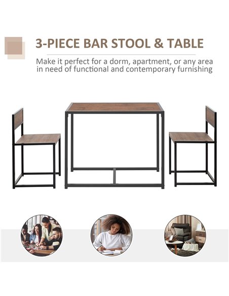 HOMCOM 3 Pcs Table Stool Set Industrial Design w/ Steel Frame MDF Panels Living Room Bar Modern Furniture 835-136 - pic 70688 | FastDaddyshop