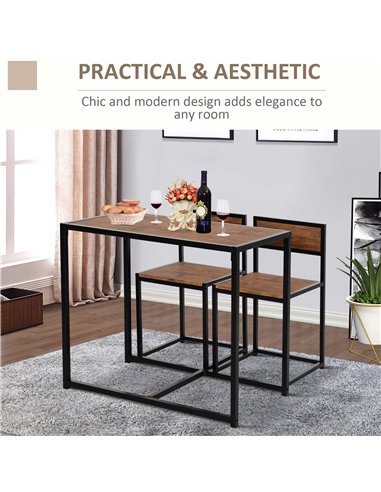 HOMCOM 3 Pcs Table Stool Set Industrial Design w/ Steel Frame MDF Panels Living Room Bar Modern Furniture 835-136