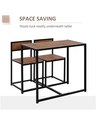 HOMCOM 3 Pcs Table Stool Set Industrial Design w/ Steel Frame MDF Panels Living Room Bar Modern Furniture 835-136