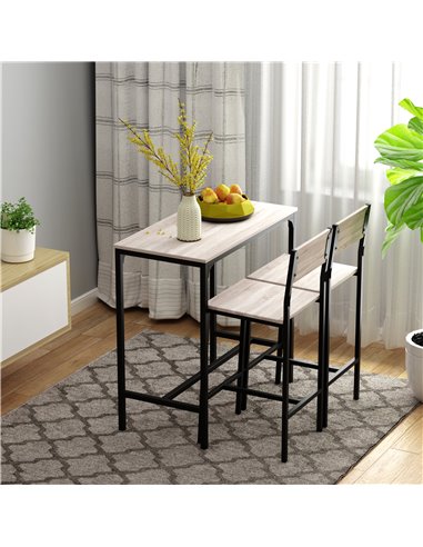 HOMCOM 3 Pcs Table Stool Set Industrial Design w/ Metal Frame Oak Tone MDF Panels Minimal Compact Beautiful 835-135