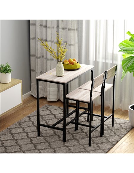 HOMCOM 3 Pcs Table Stool Set Industrial Design w/ Metal Frame Oak Tone MDF Panels Minimal Compact Beautiful 835-135 - pic 70694 | FastDaddyshop