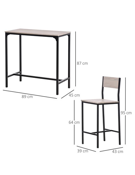 HOMCOM 3 Pcs Table Stool Set Industrial Design w/ Metal Frame Oak Tone MDF Panels Minimal Compact Beautiful 835-135 - pic 70695 | FastDaddyshop