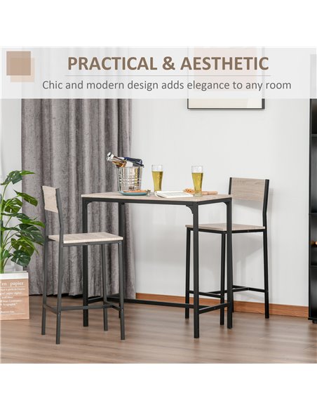 HOMCOM 3 Pcs Table Stool Set Industrial Design w/ Metal Frame Oak Tone MDF Panels Minimal Compact Beautiful 835-135 - pic 70696 | FastDaddyshop