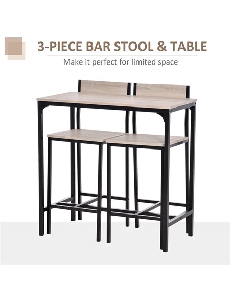 HOMCOM 3 Pcs Table Stool Set Industrial Design w/ Metal Frame Oak Tone MDF Panels Minimal Compact Beautiful 835-135 - pic 70698 | FastDaddyshop