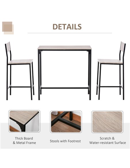 HOMCOM 3 Pcs Table Stool Set Industrial Design w/ Metal Frame Oak Tone MDF Panels Minimal Compact Beautiful 835-135 - pic 70699 | FastDaddyshop