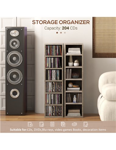 HOMCOM CD Media Display Shelf Unit Tower Rack with Adjustable Shelves, Set of 2 833-872V00CG