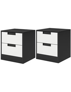 HOMCOM Set of 2 Bedside Cabinets with Dual Drawers, White and Black 831-743V80WT