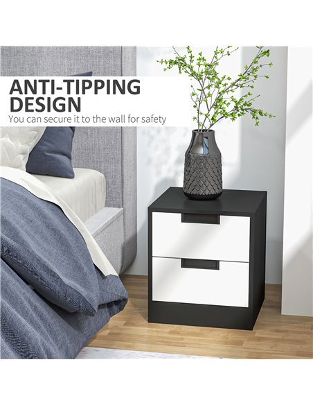 HOMCOM Set of 2 Bedside Cabinets with Dual Drawers, Modern Nightstands for Bedroom Storage, Living Room Accent Furniture, White  - pic 70734 | FastDaddyshop