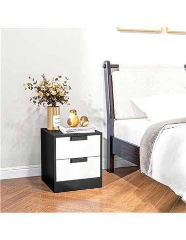 HOMCOM Set of 2 Bedside Cabinets with Dual Drawers, Modern Nightstands for Bedroom Storage, Living Room Accent Furniture, White 
