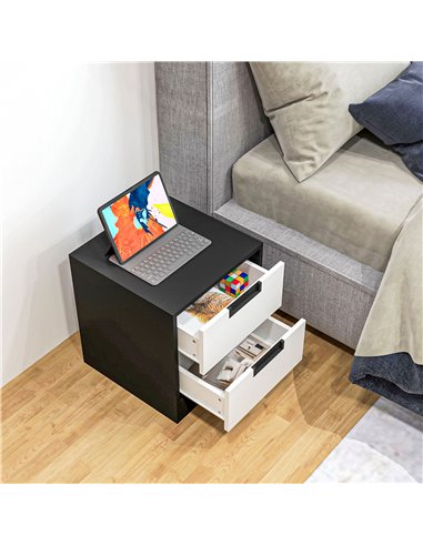 HOMCOM Set of 2 Bedside Cabinets with Dual Drawers, Modern Nightstands for Bedroom Storage, Living Room Accent Furniture, White 