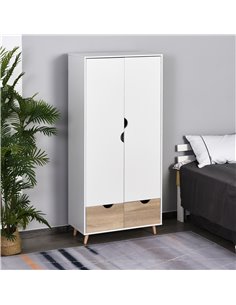 Homcom 2-Door Clothes Wardrobe with Rail Shelf 2 Drawers Wood Feet, White 2