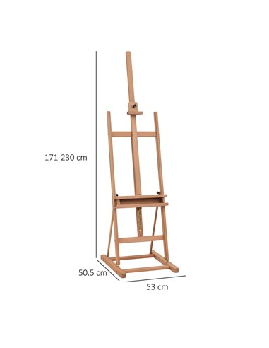 Vinsetto Wooden H-Frame Studio Easel, Adjustable Height with Canvas & Pencil Holder for Art Display and Painting, Natural 914-02