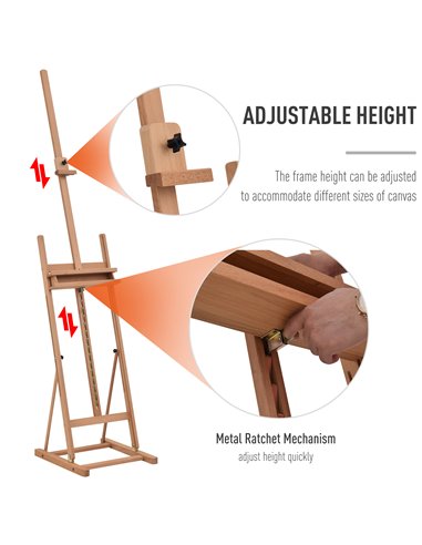 Vinsetto Wooden H-Frame Studio Easel, Adjustable Height with Canvas & Pencil Holder for Art Display and Painting, Natural 914-02