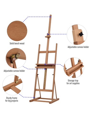 Vinsetto Wooden H-Frame Studio Easel, Adjustable Height with Canvas & Pencil Holder for Art Display and Painting, Natural 914-02