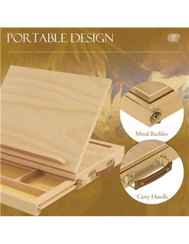 Vinsetto Wooden Table Easel Box, Adjustable Beechwood Table Box Easel w/ Storage Drawer, Portable Folding Artist Drawing & Sketc