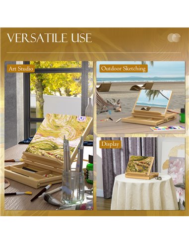 Vinsetto Wooden Table Easel Box, Adjustable Beechwood Table Box Easel w/ Storage Drawer, Portable Folding Artist Drawing & Sketc