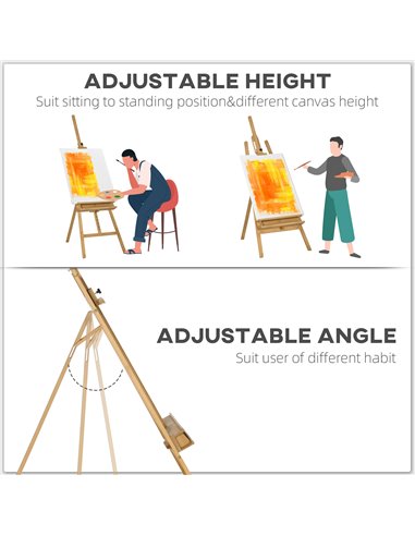 Vinsetto Artist Easel Stand for Wedding Sign w/ Brush Holder, Beech Wood A-Frame Tripod Studio Easel, Portable Adjustable Art St