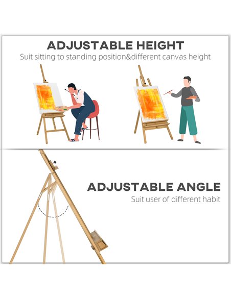 Vinsetto Artist Easel Stand for Wedding Sign w/ Brush Holder, Beech Wood A-Frame Tripod Studio Easel, Portable Adjustable Art St - pic 70768 | FastDaddyshop