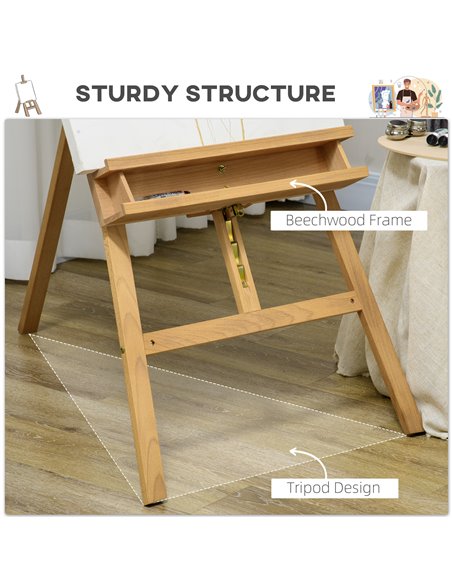 Vinsetto Artist Easel Stand for Wedding Sign w/ Brush Holder, Beech Wood A-Frame Tripod Studio Easel, Portable Adjustable Art St - pic 70769 | FastDaddyshop