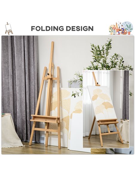Vinsetto Artist Easel Stand for Wedding Sign w/ Brush Holder, Beech Wood A-Frame Tripod Studio Easel, Portable Adjustable Art St - pic 70771 | FastDaddyshop