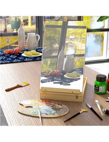 Vinsetto Wooden Table Easel Box Hold Canvas up to 61cm, Adjustable Beechwood Storage Table Box Easel, Portable Folding Artist Dr