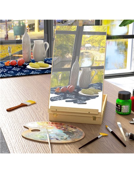 Vinsetto Wooden Table Easel Box Hold Canvas up to 61cm, Adjustable Beechwood Storage Table Box Easel, Portable Folding Artist Dr - pic 70775 | FastDaddyshop