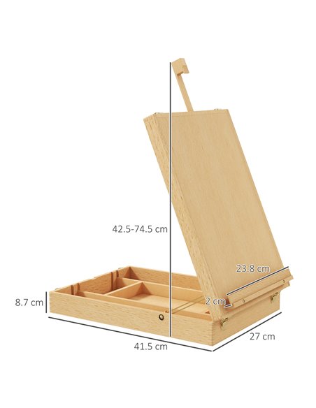 Vinsetto Wooden Table Easel Box Hold Canvas up to 61cm, Adjustable Beechwood Storage Table Box Easel, Portable Folding Artist Dr - pic 70776 | FastDaddyshop