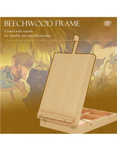 Vinsetto Wooden Table Easel Box Hold Canvas up to 61cm, Adjustable Beechwood Storage Table Box Easel, Portable Folding Artist Dr