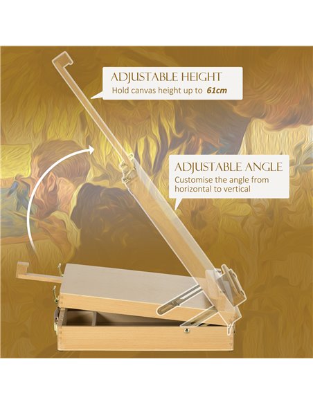 Vinsetto Wooden Table Easel Box Hold Canvas up to 61cm, Adjustable Beechwood Storage Table Box Easel, Portable Folding Artist Dr - pic 70778 | FastDaddyshop