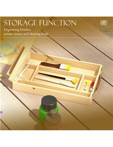 Vinsetto Wooden Table Easel Box Hold Canvas up to 61cm, Adjustable Beechwood Storage Table Box Easel, Portable Folding Artist Dr