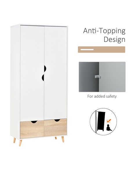 HOMCOM 2-Door Clothes Wardrobe w/ Rail Shelf 2 Drawers Wood Feet Elegant Home Storage Organisation Furniture Dresses Coats Blank - pic 7078 | FastDaddyshop