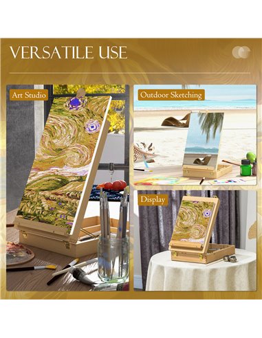 Vinsetto Wooden Table Easel Box Hold Canvas up to 61cm, Adjustable Beechwood Storage Table Box Easel, Portable Folding Artist Dr