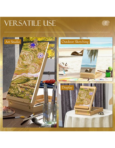Vinsetto Wooden Table Easel Box Hold Canvas up to 61cm, Adjustable Beechwood Storage Table Box Easel, Portable Folding Artist Dr - pic 70781 | FastDaddyshop