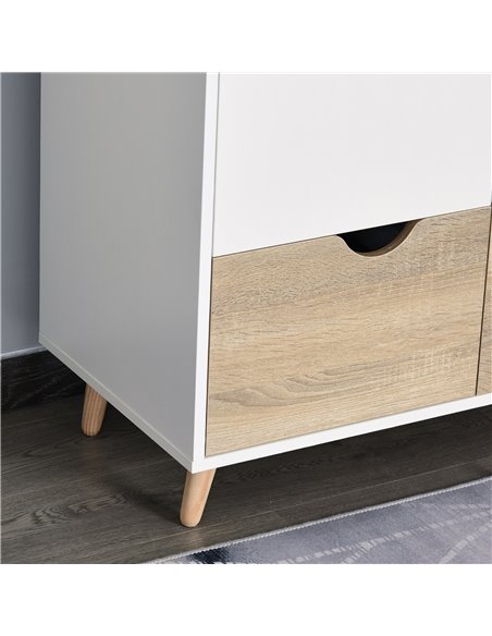 HOMCOM 2-Door Clothes Wardrobe w/ Rail Shelf 2 Drawers Wood Feet Elegant Home Storage Organisation Furniture Dresses Coats Blank - pic 7080 | FastDaddyshop