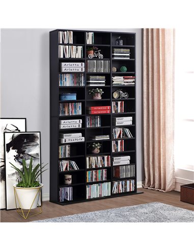 HOMCOM CD / DVD Storage Shelf Storage Unit for 1116 CDs Height-Adjustable Compartments 102 x 24 x 195 cm Black 836-014BK