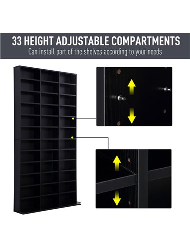 HOMCOM CD / DVD Storage Shelf Storage Unit for 1116 CDs Height-Adjustable Compartments 102 x 24 x 195 cm Black 836-014BK