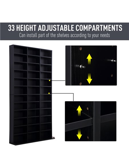 HOMCOM CD / DVD Storage Shelf Storage Unit for 1116 CDs Height-Adjustable Compartments 102 x 24 x 195 cm Black 836-014BK - pic 70803 | FastDaddyshop
