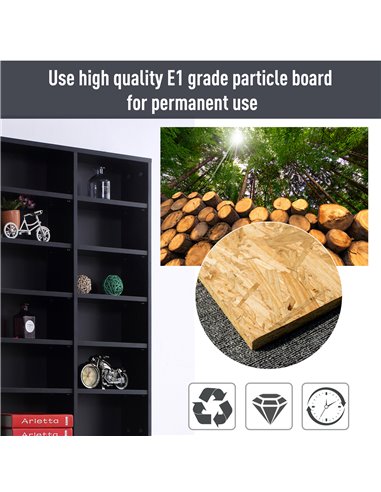 HOMCOM CD / DVD Storage Shelf Storage Unit for 1116 CDs Height-Adjustable Compartments 102 x 24 x 195 cm Black 836-014BK