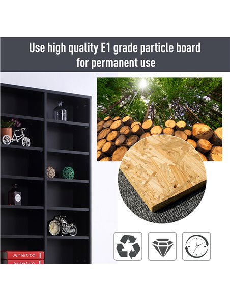 HOMCOM CD / DVD Storage Shelf Storage Unit for 1116 CDs Height-Adjustable Compartments 102 x 24 x 195 cm Black 836-014BK - pic 70804 | FastDaddyshop