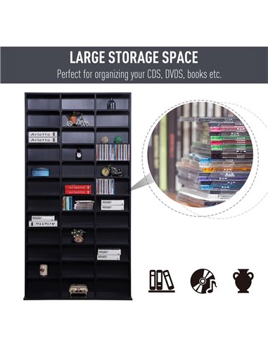 HOMCOM CD / DVD Storage Shelf Storage Unit for 1116 CDs Height-Adjustable Compartments 102 x 24 x 195 cm Black 836-014BK