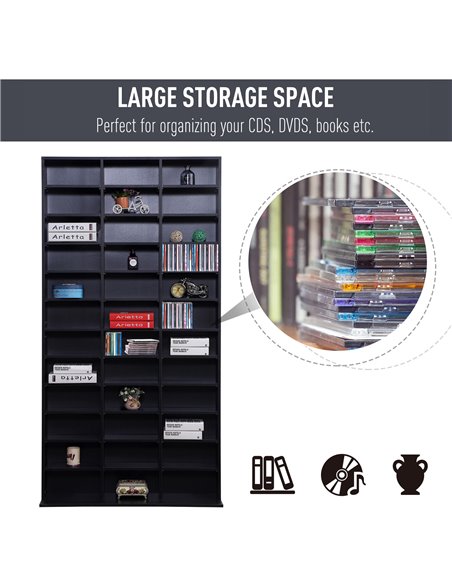 HOMCOM CD / DVD Storage Shelf Storage Unit for 1116 CDs Height-Adjustable Compartments 102 x 24 x 195 cm Black 836-014BK - pic 70806 | FastDaddyshop