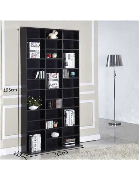 HOMCOM CD / DVD Storage Shelf Storage Unit for 1116 CDs Height-Adjustable Compartments 102 x 24 x 195 cm Black 836-014BK - pic 70809 | FastDaddyshop