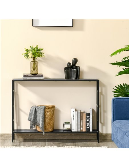 HOMCOM Industrial Console Table with Storage Shelf, Narrow Hallway Dressing Desk with Metal Frame for Living Room, Bedroom, Grey - pic 70829 | FastDaddyshop