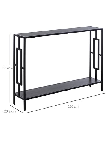 HOMCOM Industrial Console Table with Storage Shelf, Narrow Hallway Dressing Desk with Metal Frame for Living Room, Bedroom, Grey