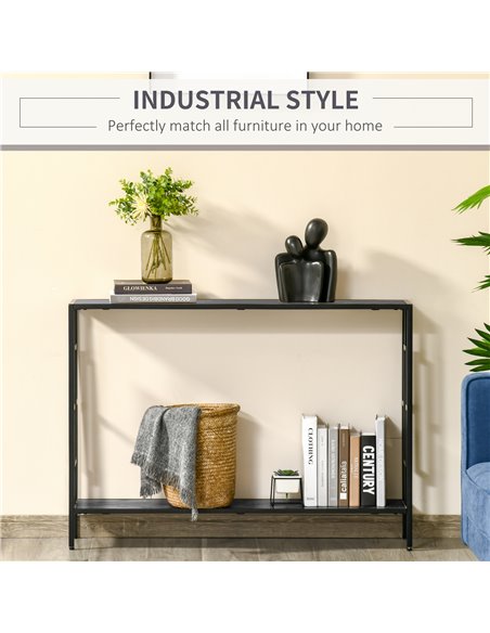 HOMCOM Industrial Console Table with Storage Shelf, Narrow Hallway Dressing Desk with Metal Frame for Living Room, Bedroom, Grey - pic 70831 | FastDaddyshop